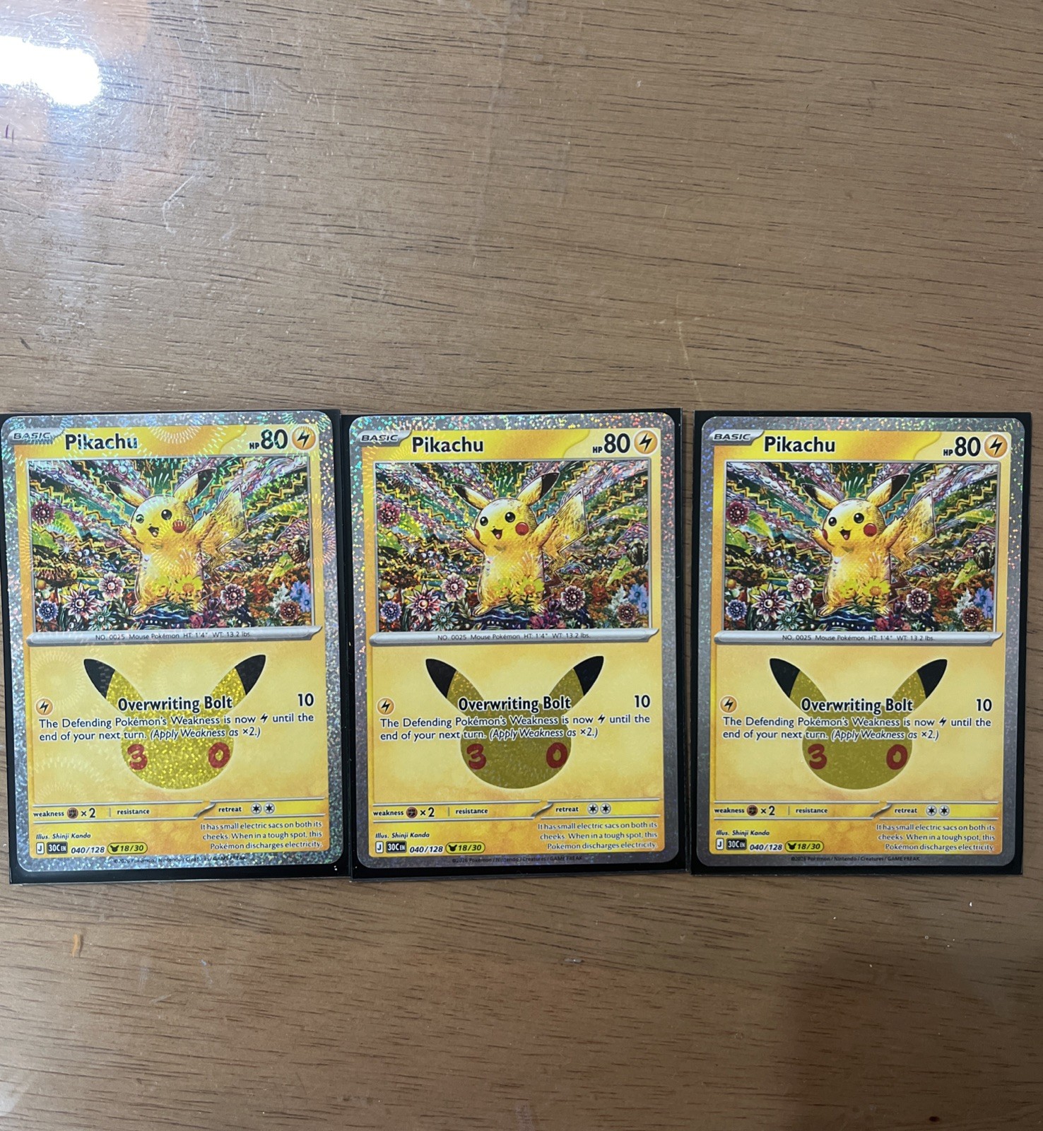 Pikachu 18/30 040/128 Shinji Kanda Art 30th Celebration Holo Pokemon Lot of 3