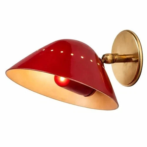 1950s Red Brass Stilnovo Wall Sconce Mid Century Modern Italian Perforated Lamp