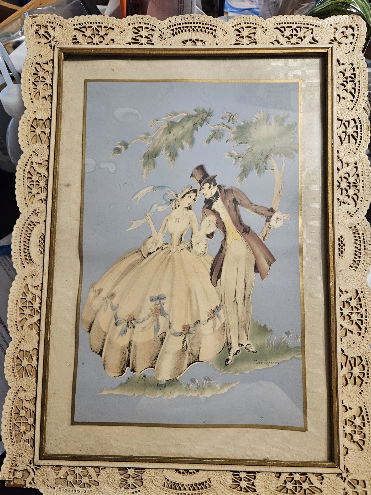 Vint Maud Eggemeyer 3D Paper Tole Art Romantic Regency Couple Ornate Lace Frame