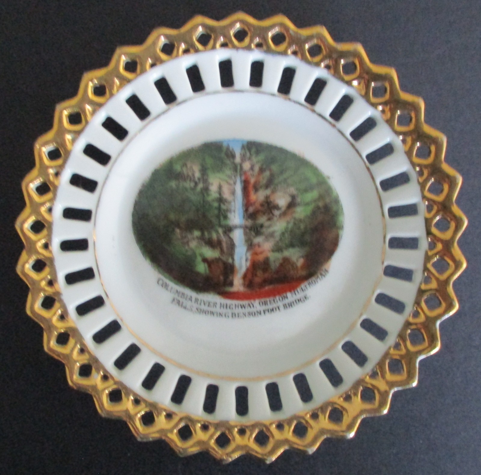 Early 20th Century Souvenir Ribbon Dish Columbia River Highway Oregon