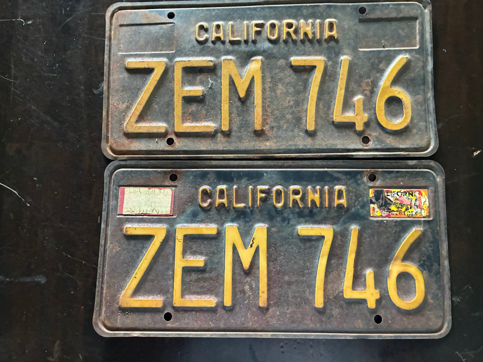 2 Matching Black CA License Plates 2 Matching Black CA License Plates