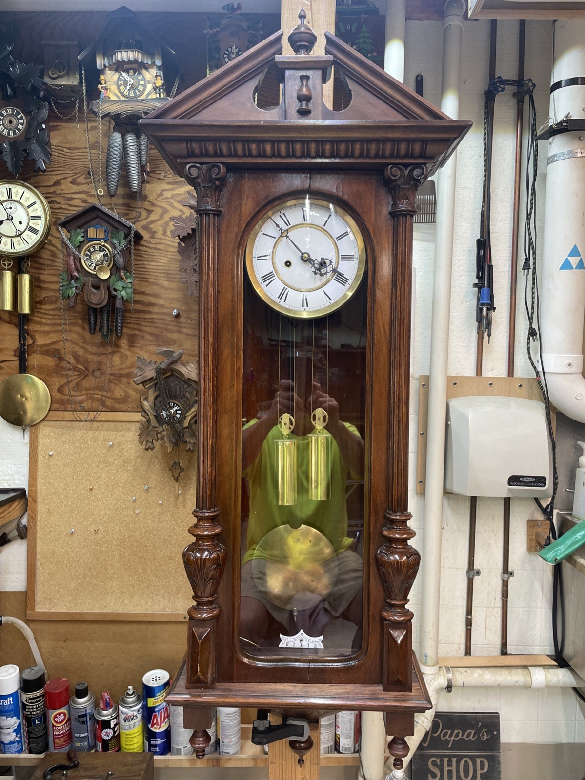 GUSTAV BECKER Vienna Regulator Hand Carved 46”Tall 2 Weight Movement W/Chime Rod GUSTAV BECKER Vienna Regulator Hand Carved 46”Tall 2 Weight Movement W/Chime Rod