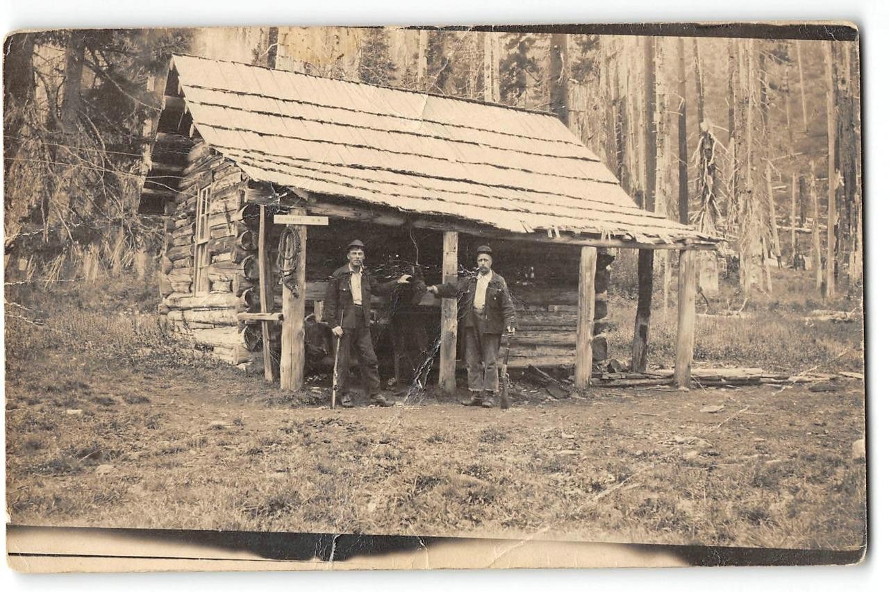 RPPC Battle Ax Mountain, Detroit, Oregon Hunting Log Cabin 1910s Photo Postcard