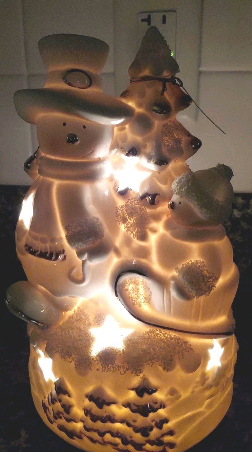 Vtg JCPenny Home Snowman Ivory Porcelain Bisque Accent Light 9\ Vtg JCPenny Home Snowman Ivory Porcelain Bisque Accent Light 9\