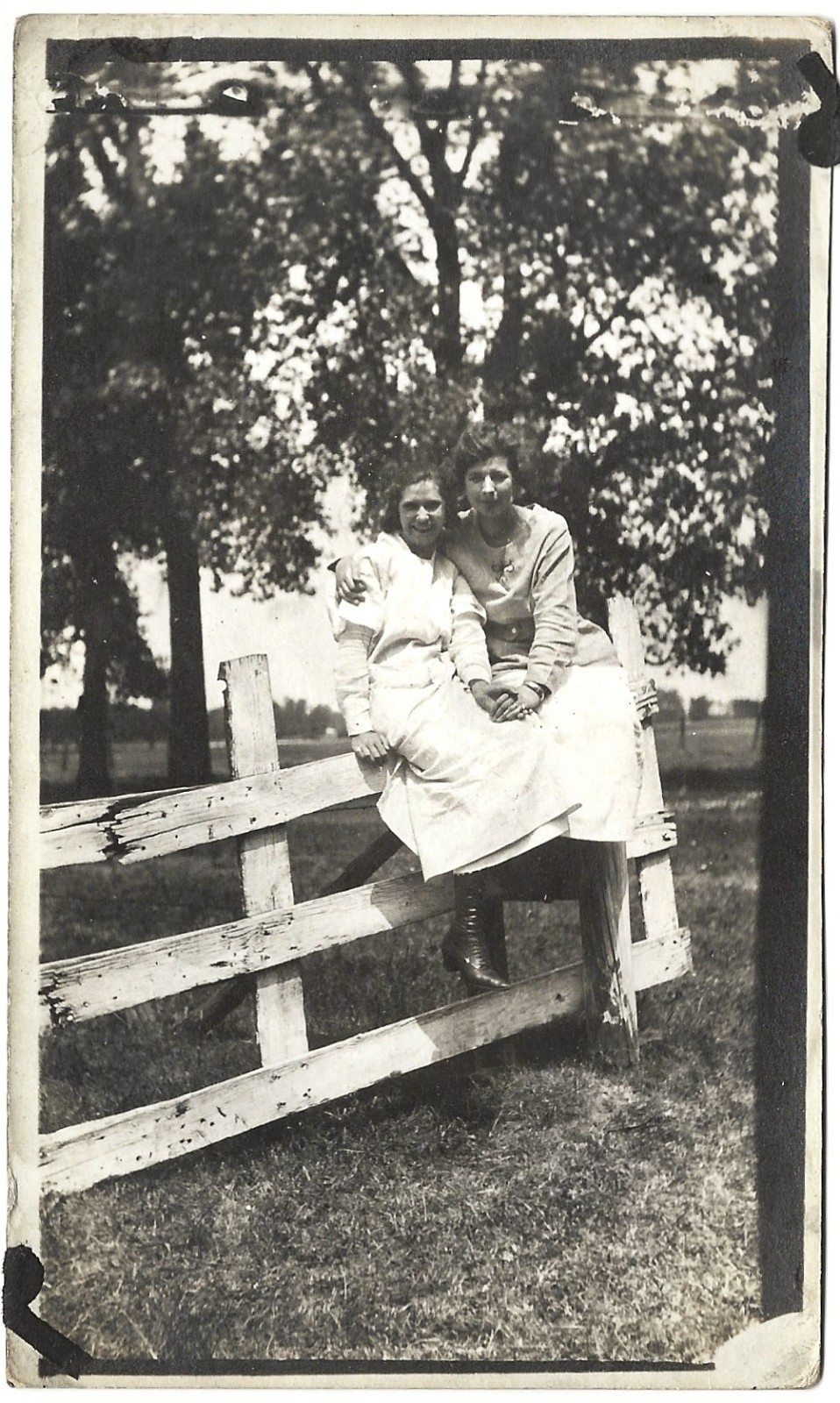 AFFECTIONATE Edwardian Women RPPC Photo Postcard Woman Sitting Fence Hold Hands AFFECTIONATE Edwardian Women RPPC Photo Postcard Woman Sitting Fence Hold Hands