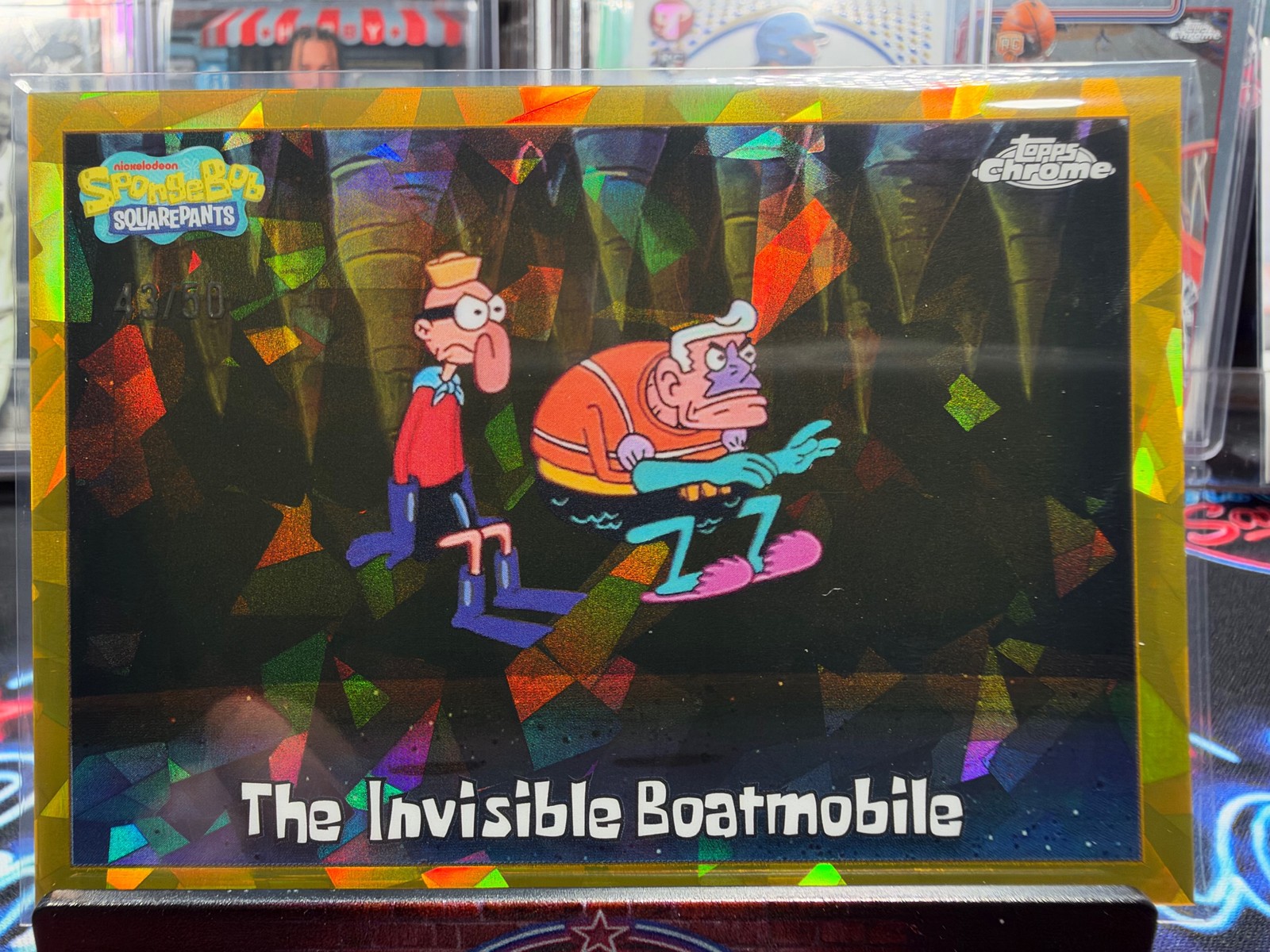 2025 Topps Chrome Sapphire SpongeBob 25th #165 The Invisible Boatmobile Gold /50