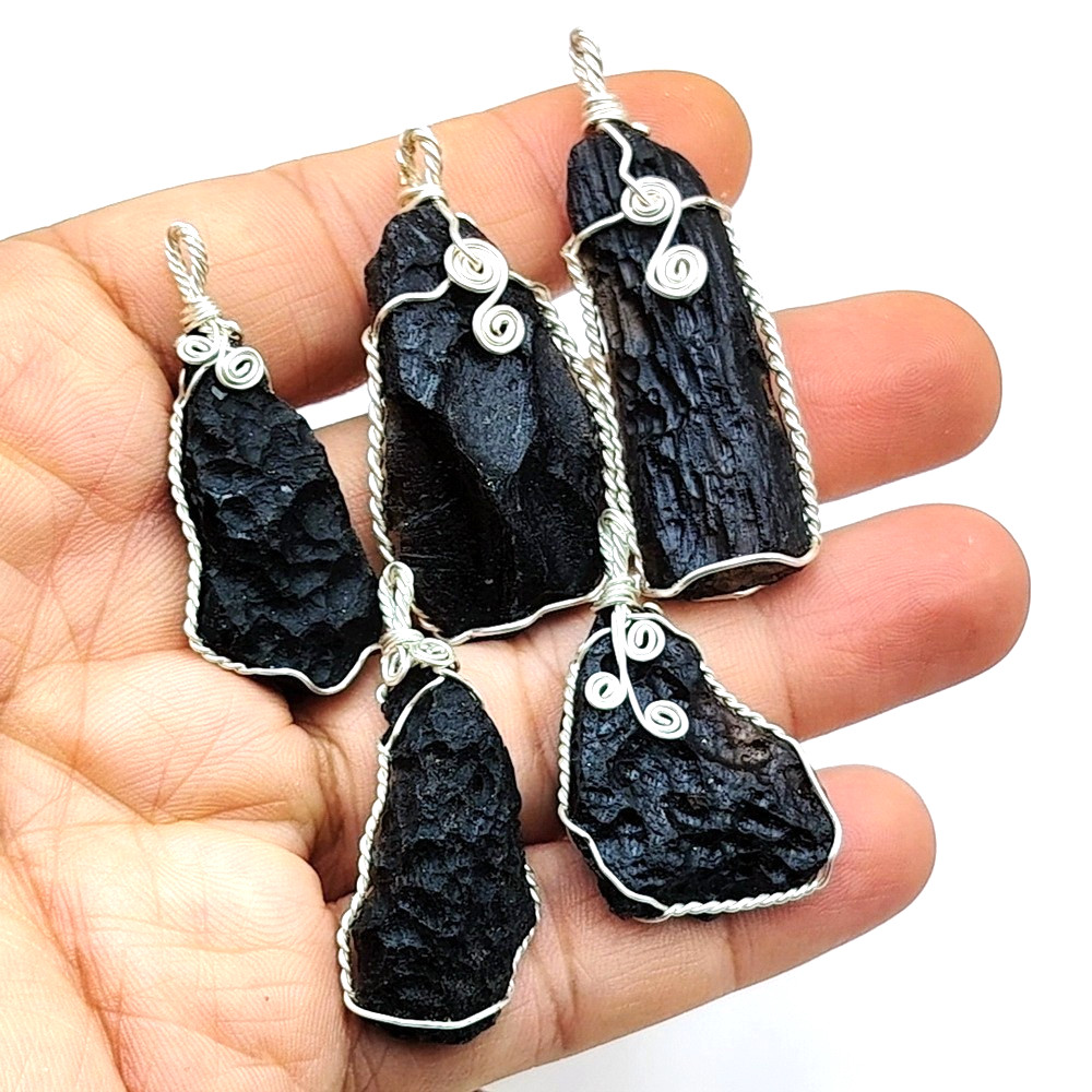 5pc Translucent Indochinite Tektite Pendant Lot Copper Wire Wrapped Necklaces 5pc Translucent Indochinite Tektite Pendant Lot Copper Wire Wrapped Necklaces