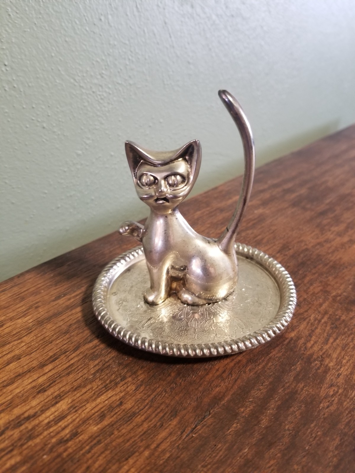 Vintage MCM Cat Jewelry Ring Trinket Dish Holder Silver Plated Made in China Vintage MCM Cat Jewelry Ring Trinket Dish Holder Silver Plated Made in China