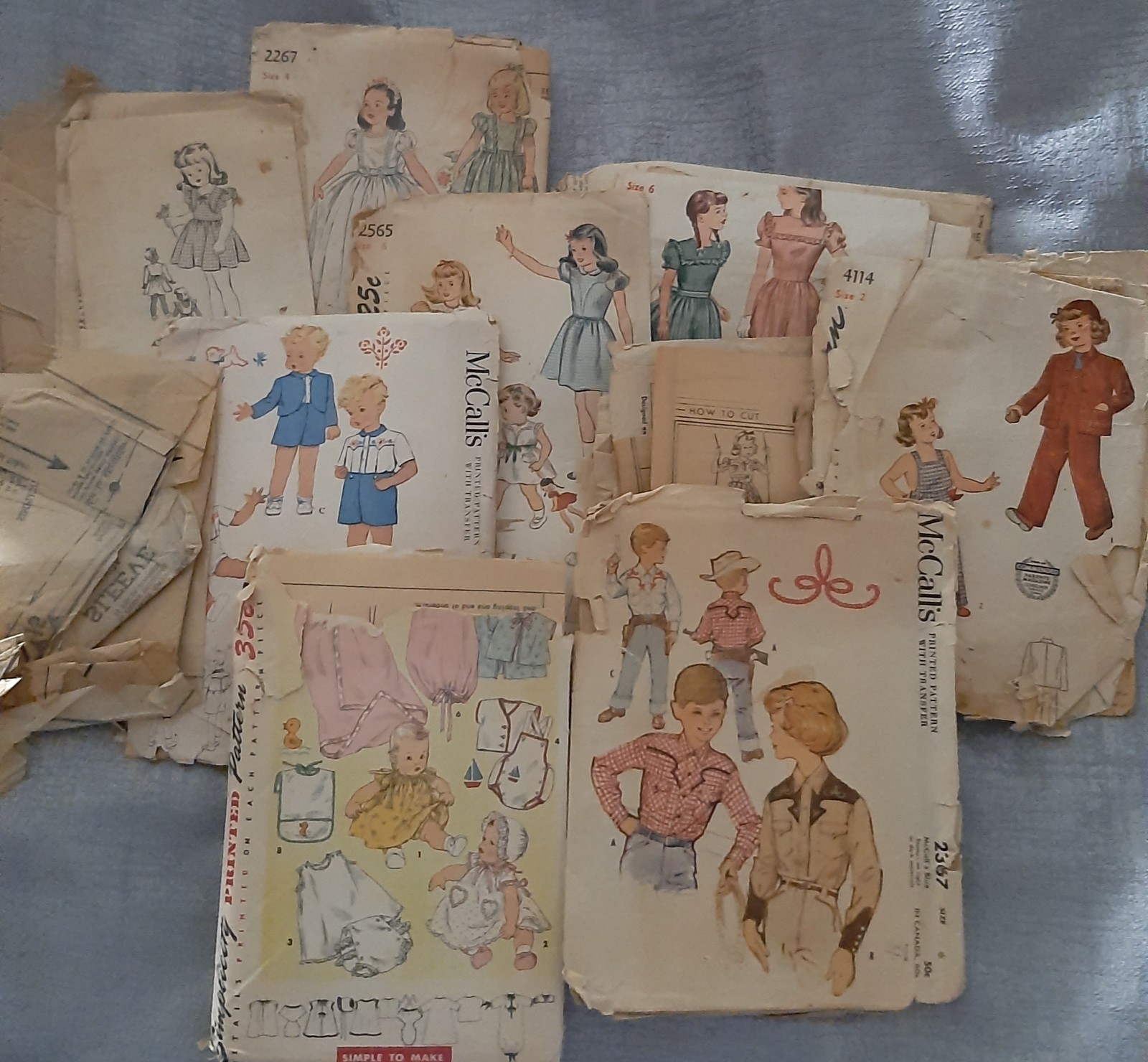 Vintage 1940's-1950's kids sewing patterns mixed lot as-is