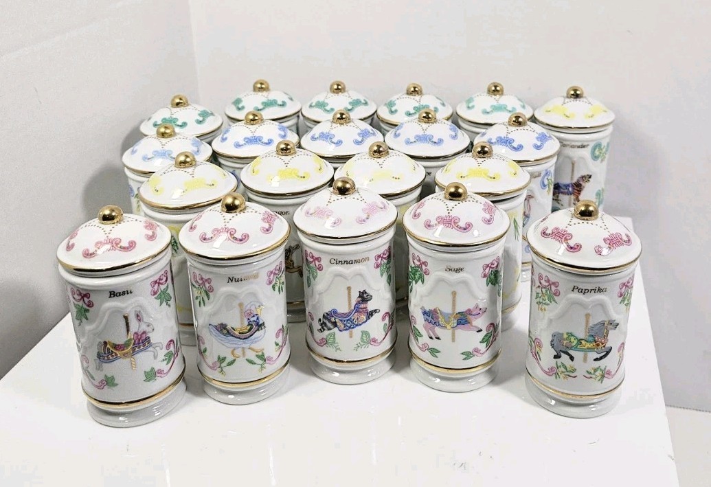 Set of 20 Vintage 1993 Lenox Spice Carousel Animals Porcelain Spice Jars PLSREAD Set of 20 Vintage 1993 Lenox Spice Carousel Animals Porcelain Spice Jars PLSREAD
