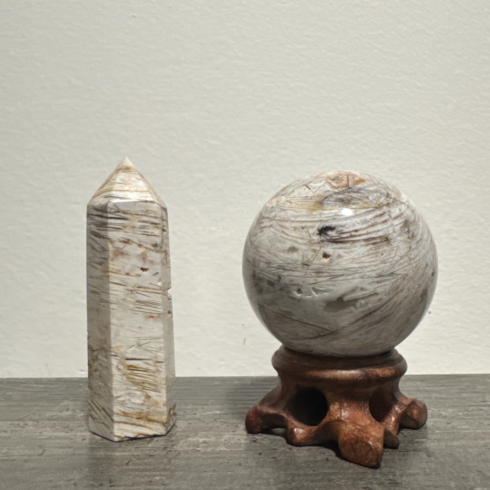 Thousand Layer Crystal Sphere And Tower Set 318 Grams Total Thousand Layer Crystal Sphere And Tower Set 318 Grams Total