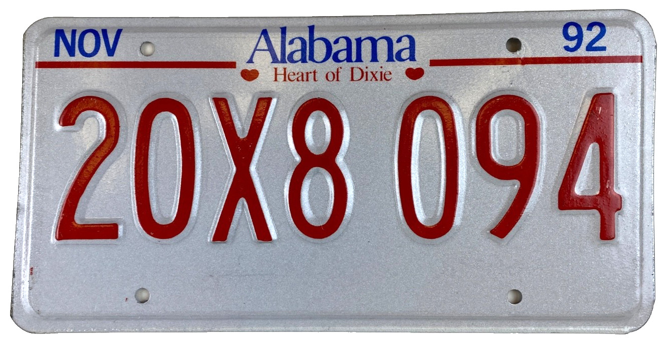 Vintage Alabama 1992 Natural Auto License Plate 20X8 094 Garage Pub Wall Decor