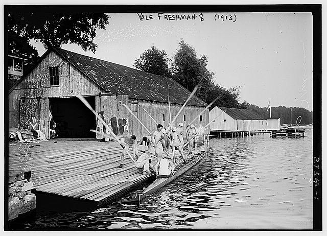 Photo:Yale Freshman 8 Crew Rowing at Boathouse 1913
