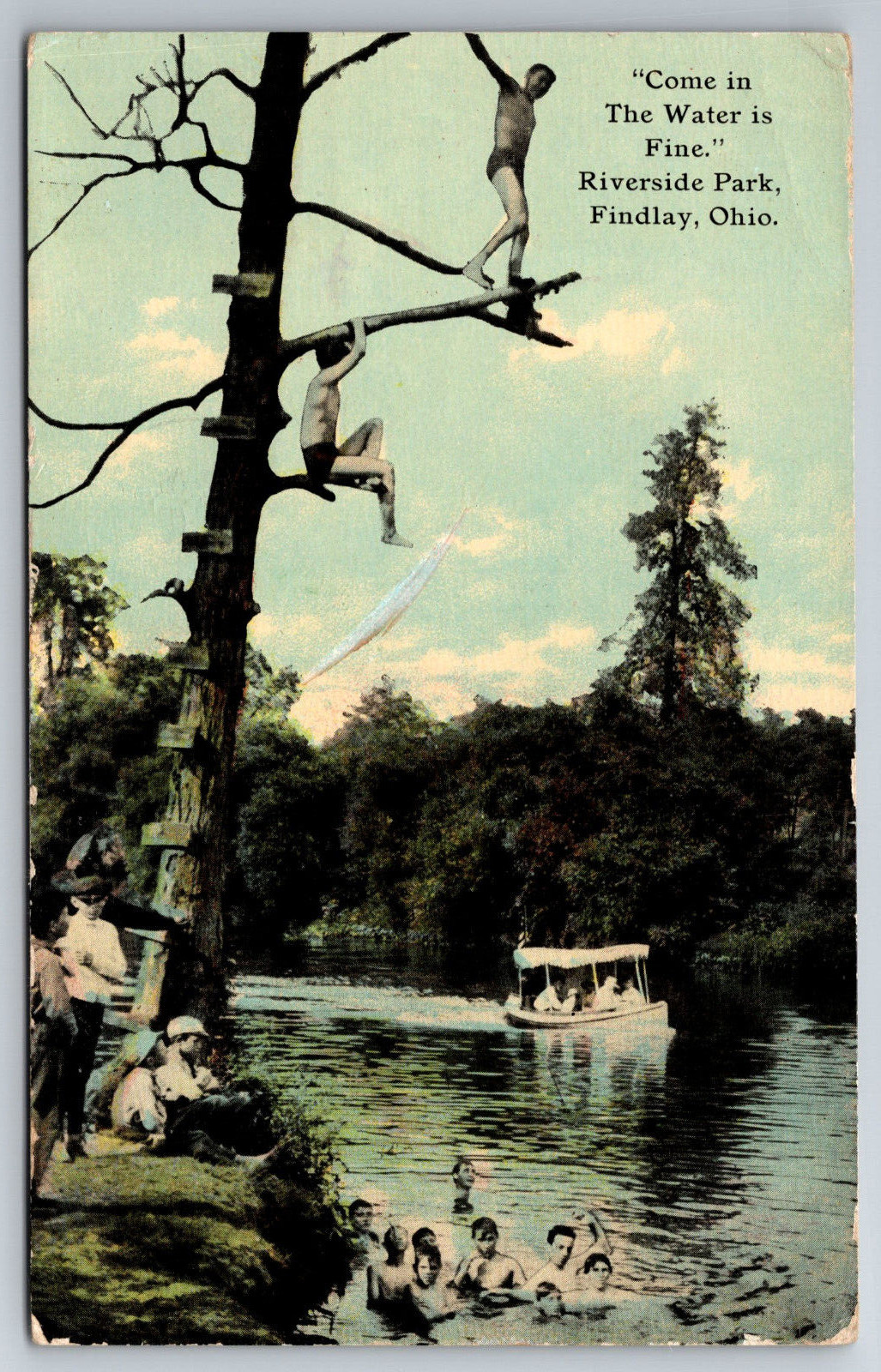 Findlay, OH, Riverside Park, Men Swimming, In A Tree, c1913, Vintage Postcard Findlay, OH, Riverside Park, Men Swimming, In A Tree, c1913, Vintage Postcard