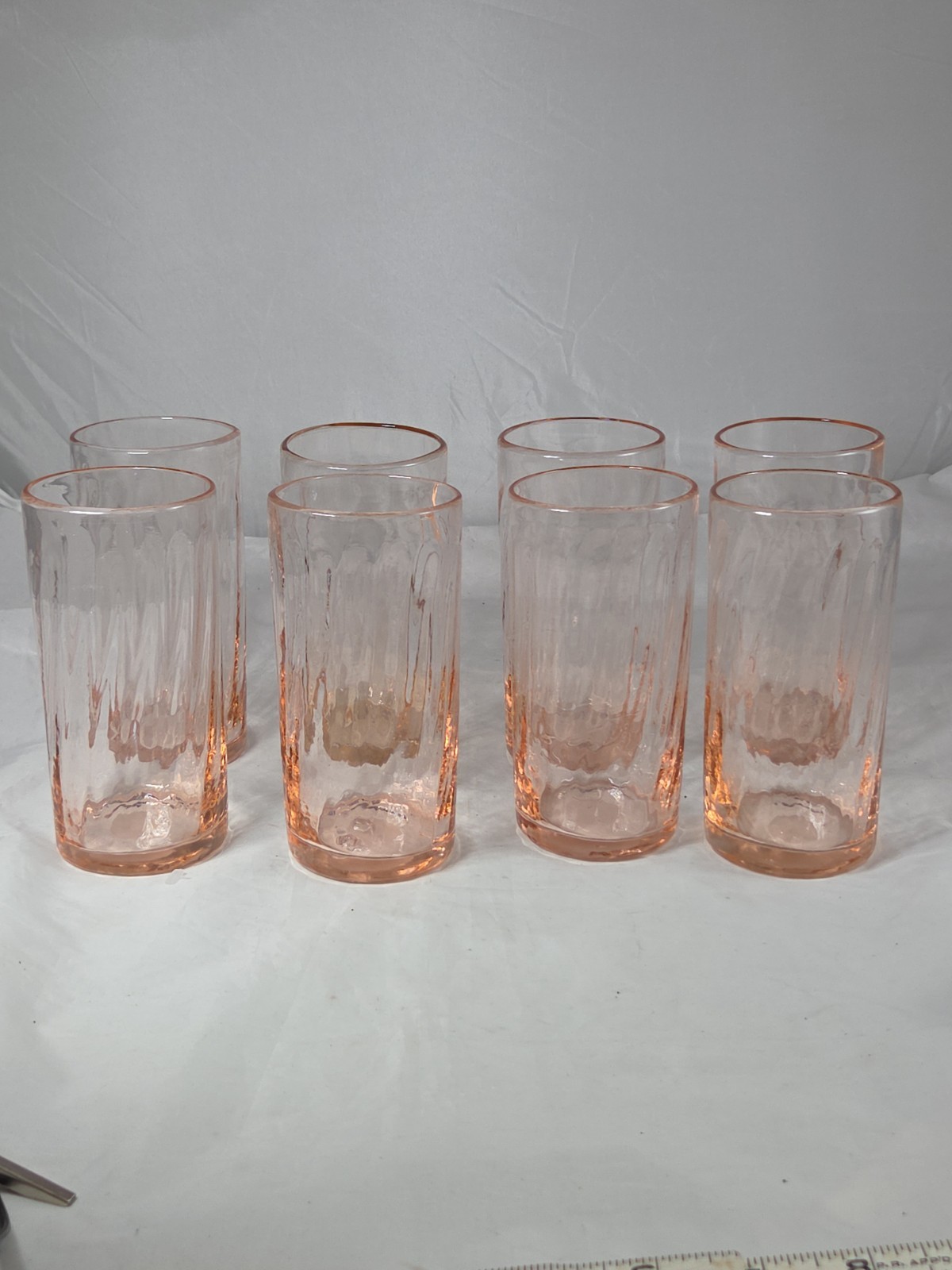 Rare Vintage Antique Set Of 8 Optic Pink Twisted Swirl Depression Glass Tumblers