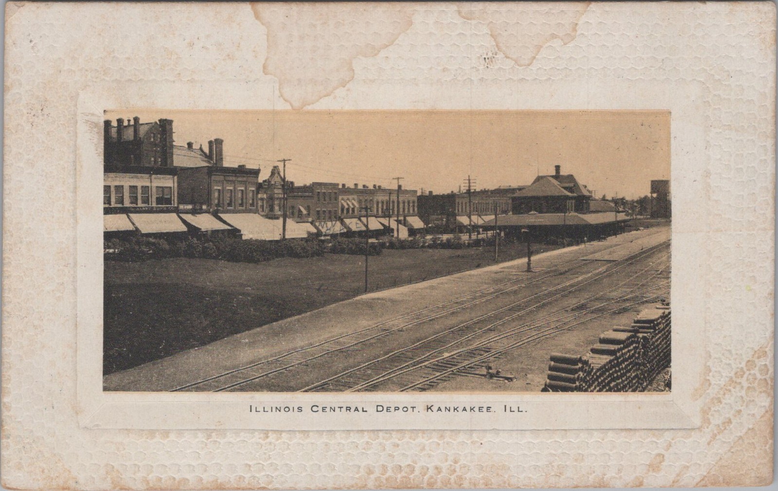 Illinois Central Depot Kankakee IL 1909 Railroad Station Postcard