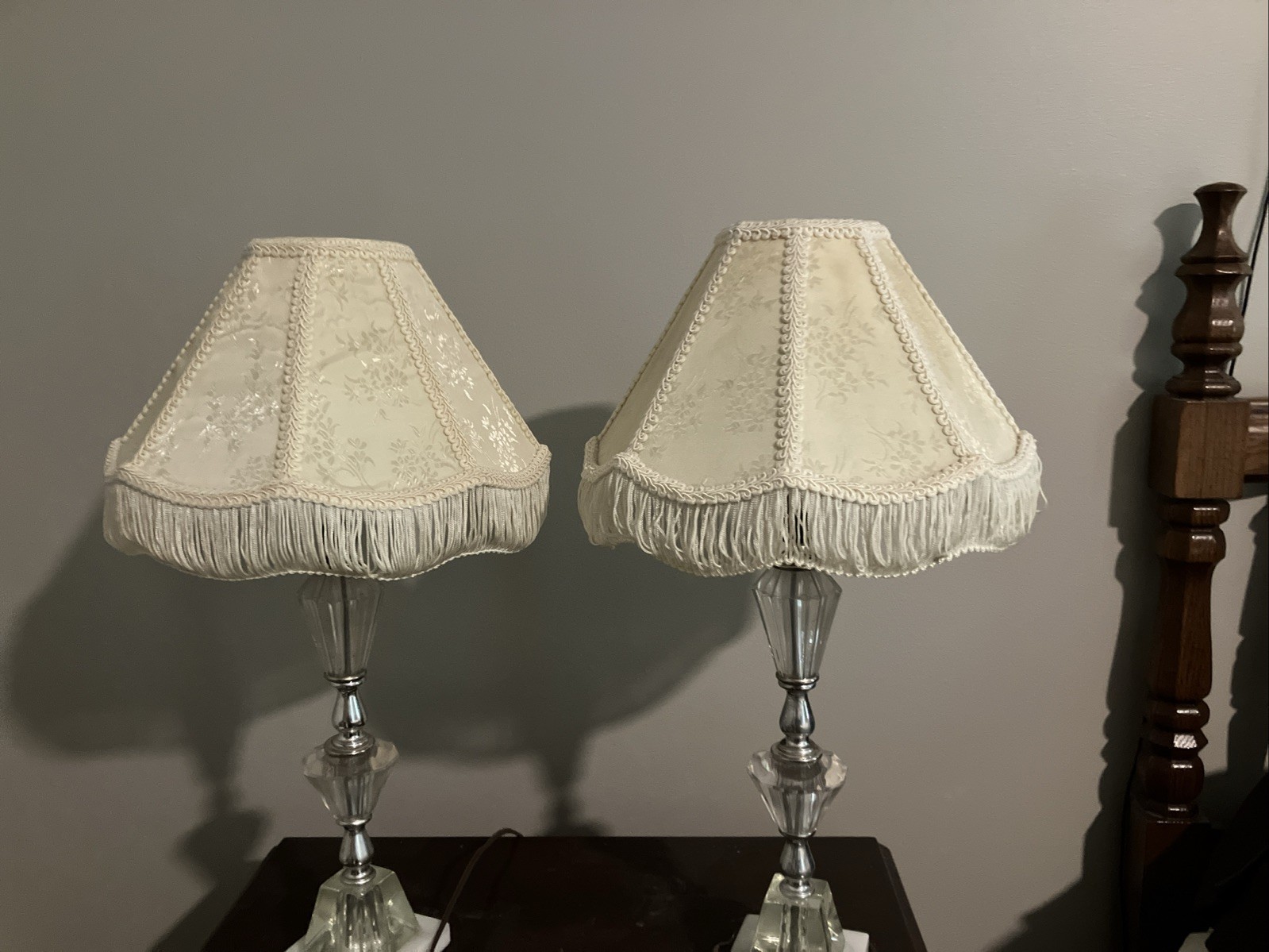 2 Vintage Victorian Lampshade Cream Brocade Fabric Scalloped Dome Fringe 11” 2 Vintage Victorian Lampshade Cream Brocade Fabric Scalloped Dome Fringe 11”