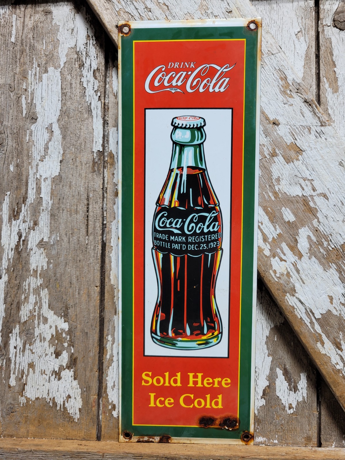 VINTAGE COCA COLA PORCELAIN SIGN OLD COKE BEVERAGE DISPLAY SODA DRINK SOLD HERE