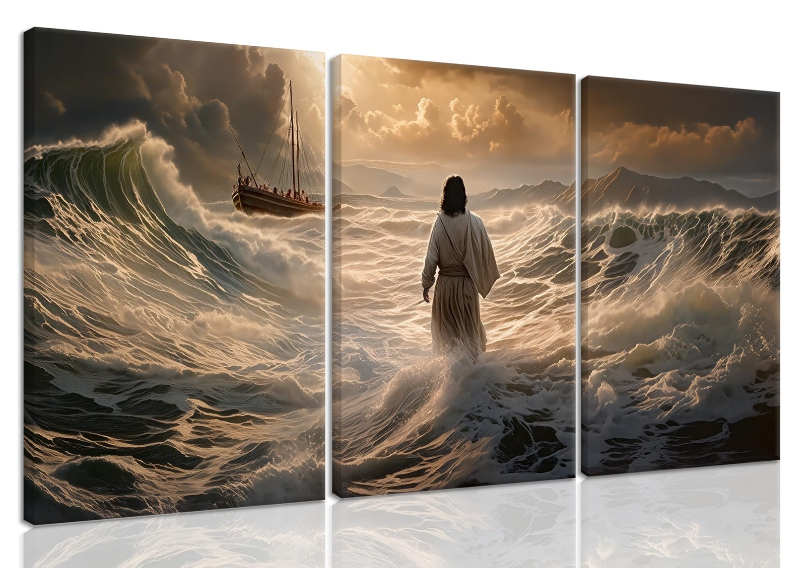 TBKHUDBI Jesus Walking On Water Canvas Wall Art Christian Wall Decor Jesus Pa...