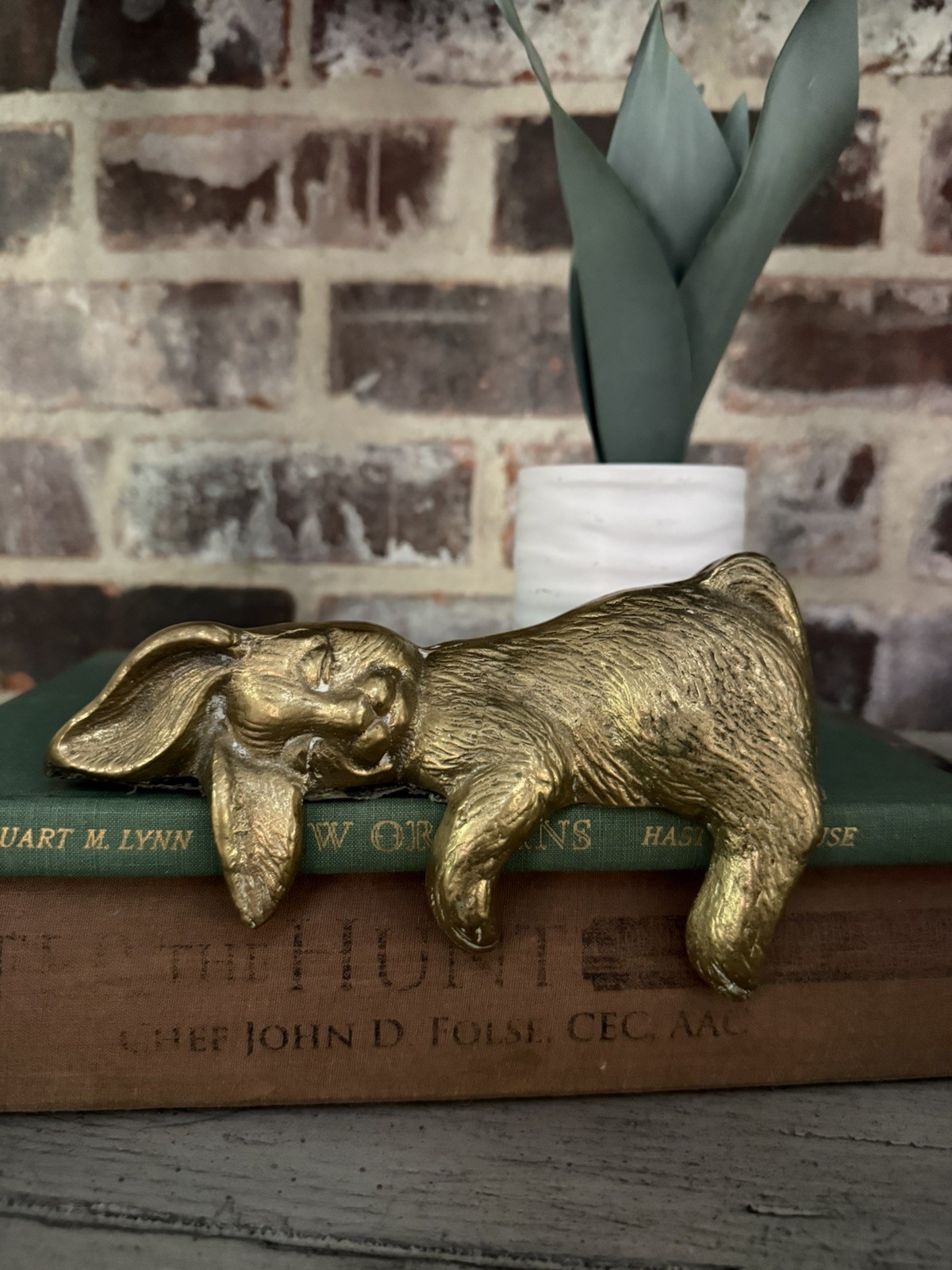 Vintage Brass Sleeping Bunny Rabbit Shelf Sitter Figurine 
