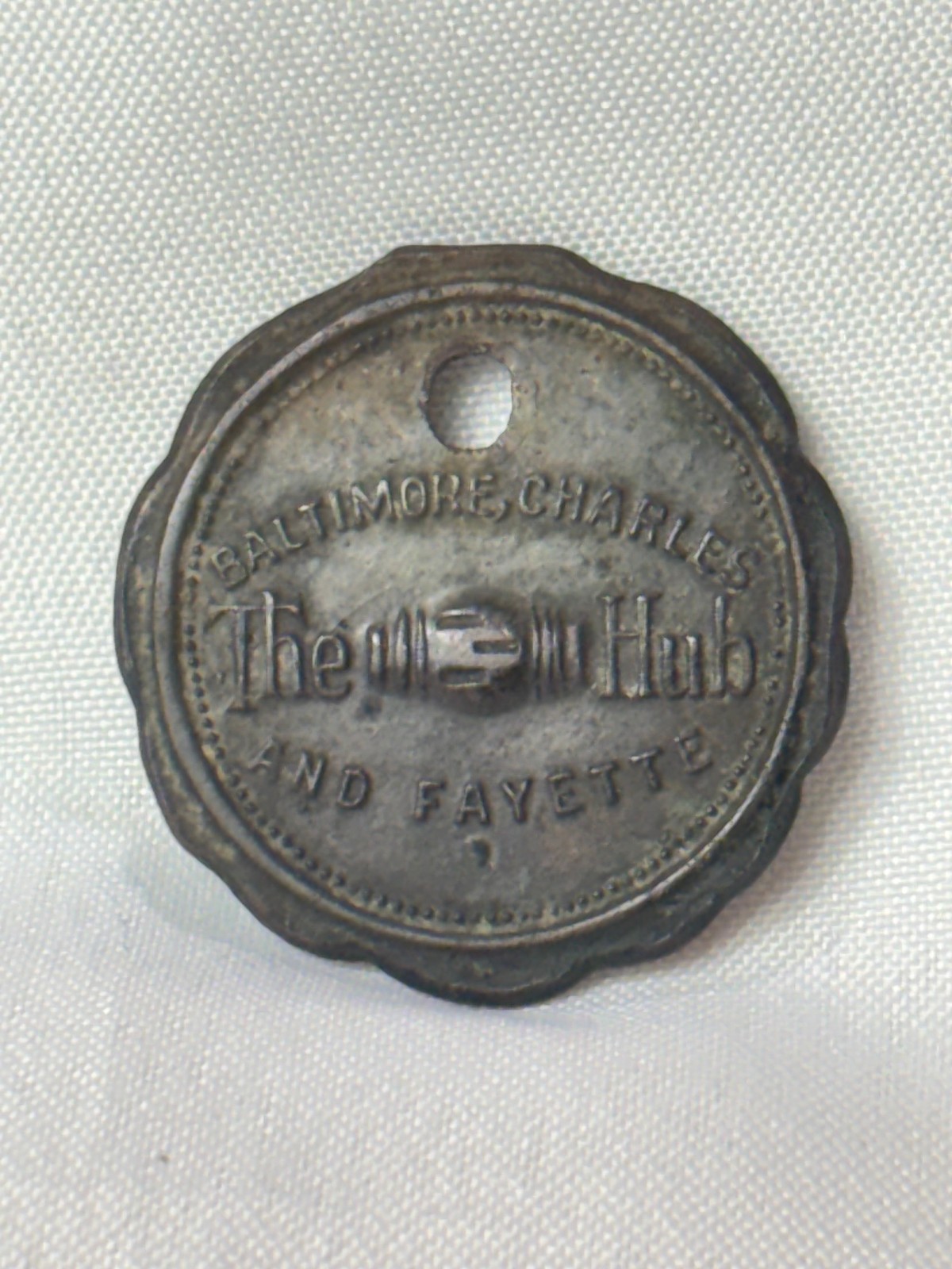 1930's THE HUB Chit Token FOB Baltimore Dept. Store Baltimore Charles Fayette St 1930's THE HUB Chit Token FOB Baltimore Dept. Store Baltimore Charles Fayette St