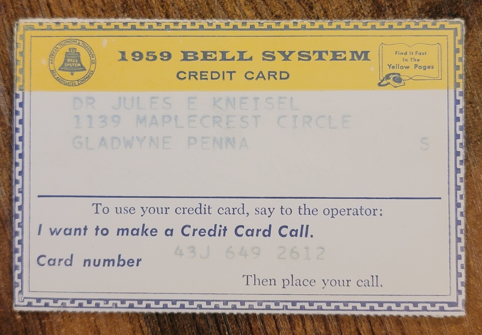 Vintage Obsolete Bell System 1957 Credit Card American Telephone & Telegraph Co. Vintage Obsolete Bell System 1957 Credit Card American Telephone & Telegraph Co.