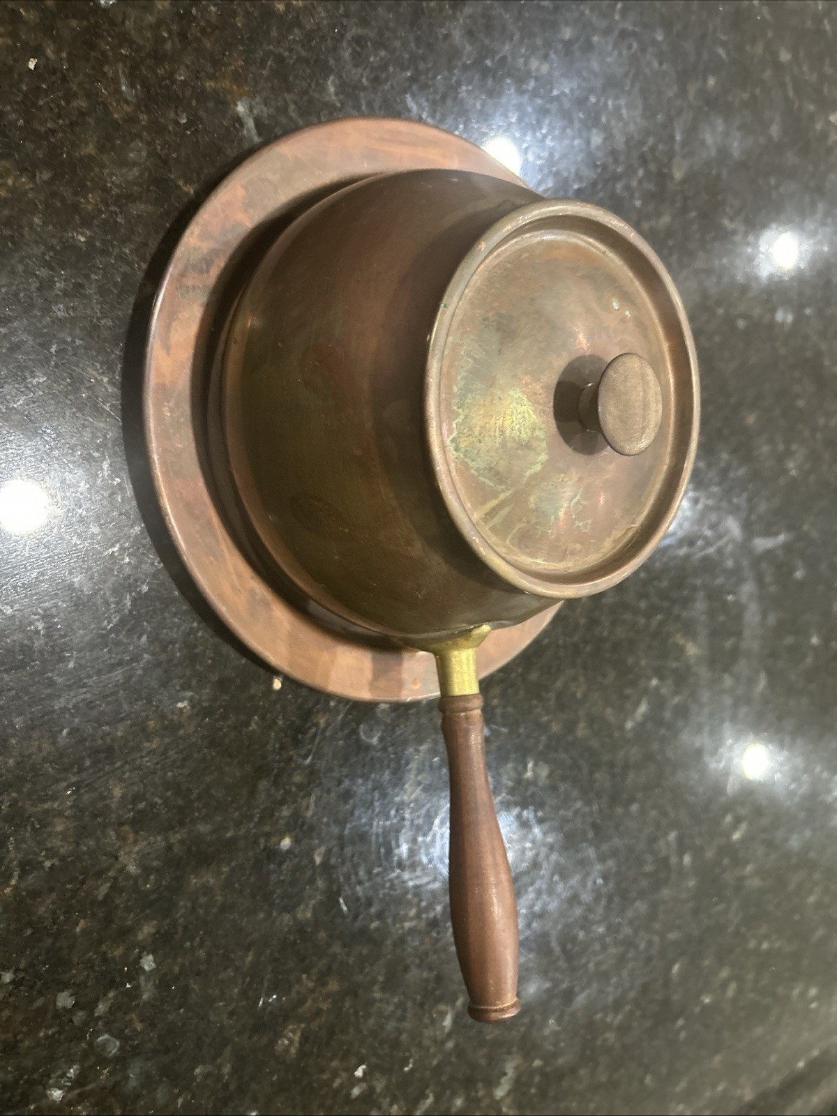 Vintage Tagus Copper Pot with lid and base plate 8.25” Wide