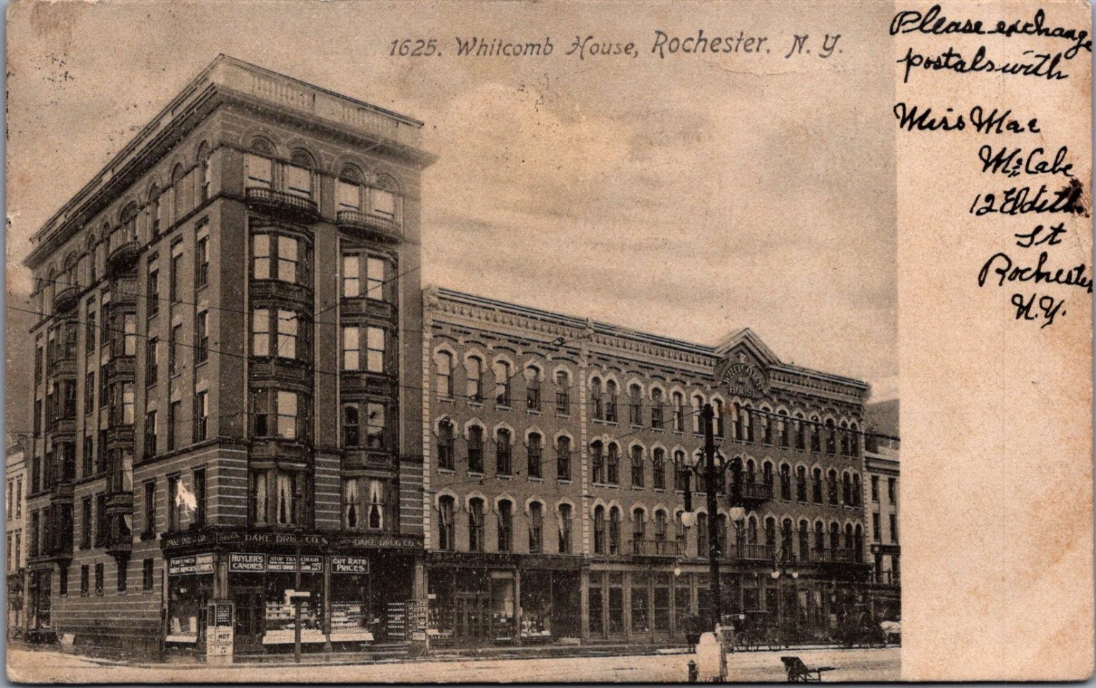 1908 Rotograph Postcard Whitcomb House Rochester NY Vintage Street View 1908 Rotograph Postcard Whitcomb House Rochester NY Vintage Street View