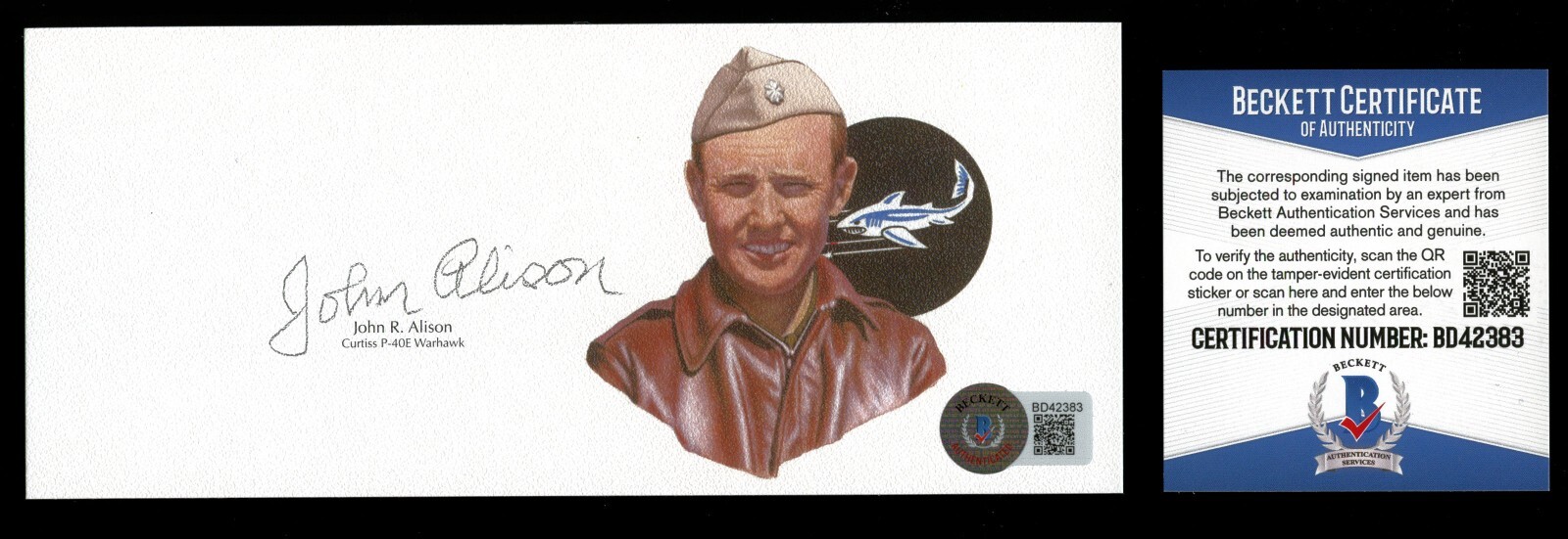 John Alison (d2011) signed autograph auto 3x7 litho cut AVG Flying Tiger BAS John Alison (d2011) signed autograph auto 3x7 litho cut AVG Flying Tiger BAS