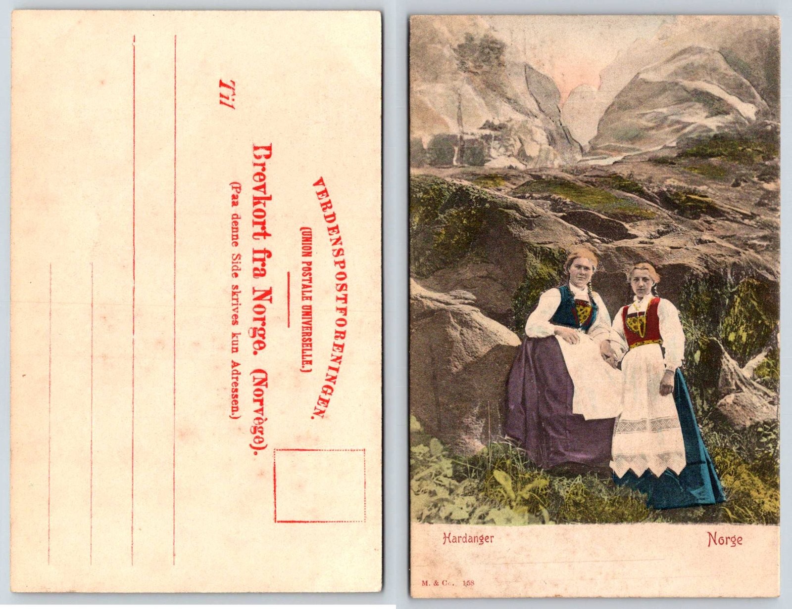 Hardanger Norway Women Folk Costume Landscape Postcard AV177
