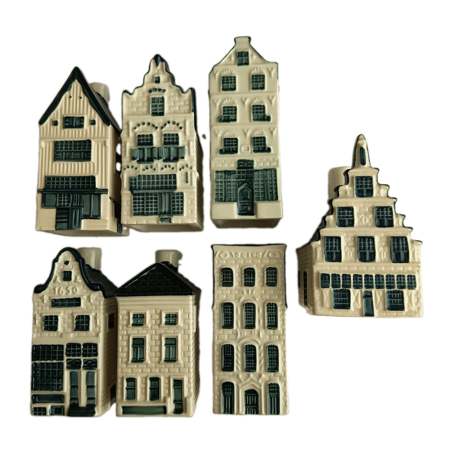 Lot of 7 KLM Delft Blue Houses Bols Amsterdam Miniature Gin Bottles