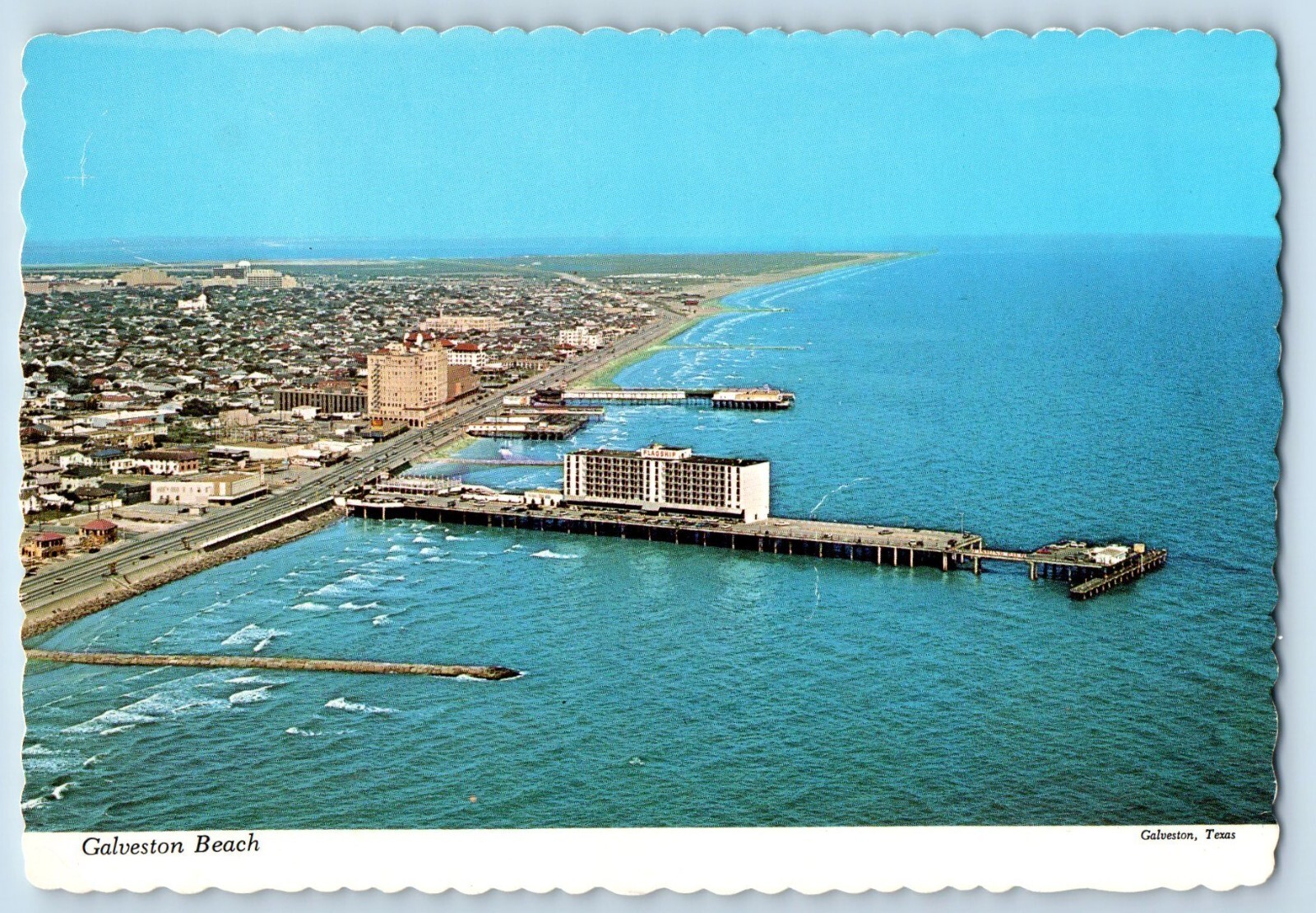 Galveston Texas Postcard Galveston Beach Luxurious Flagship Hotel Swimming c1960