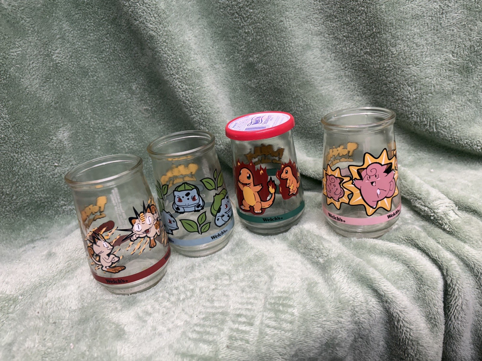 4 Vintage Welsh Jelly Pokemon Jar Glasses
