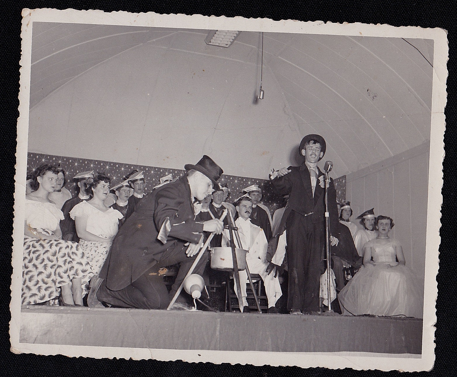 Old Vintage Antique Photograph Two Hobos Performing on Stage at Graduation
