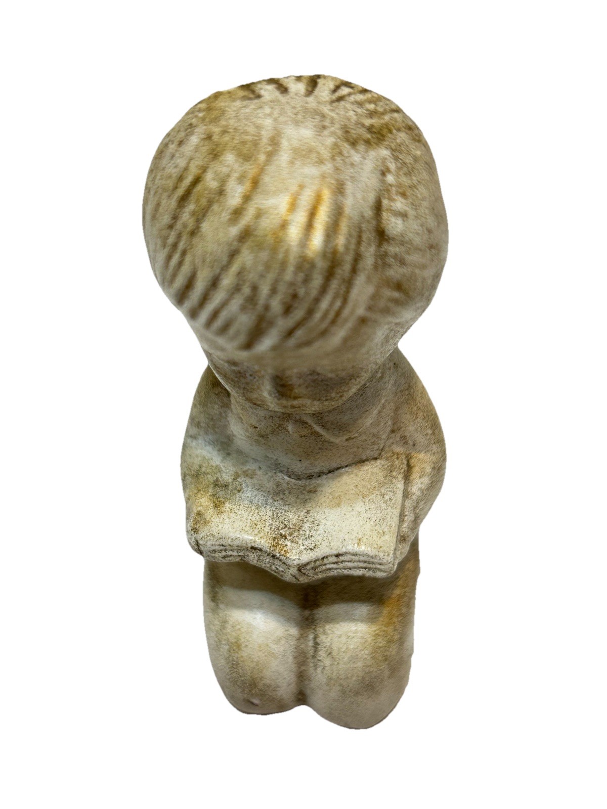 Vintage Boy Reading Figurine Gold Brushed Artist Signed Mini 2.75\