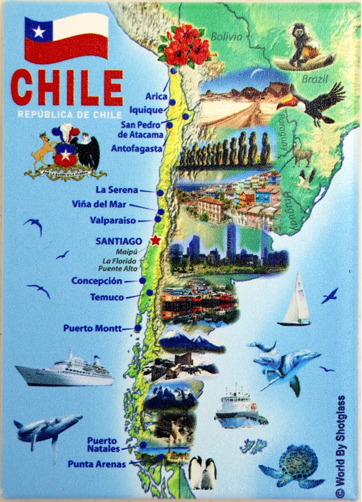 Chile Graphic Map and Attractions Souvenir Fridge Magnet 2.5