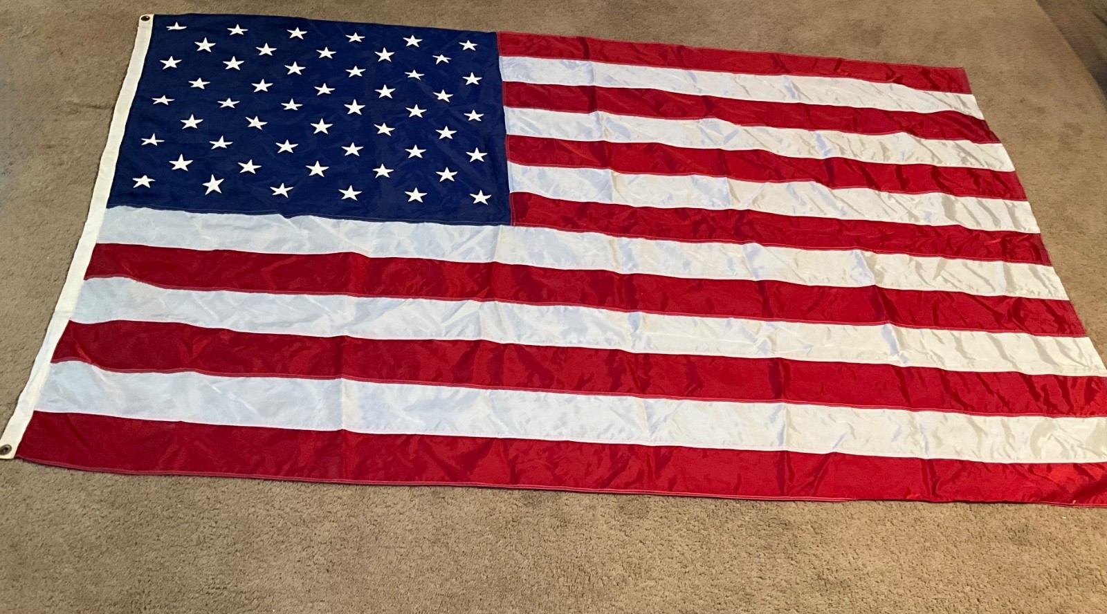 US American Flag Embroidered Stars Sewn Stripes Brass Grommets Nylon ~5Ft x7.5Ft
