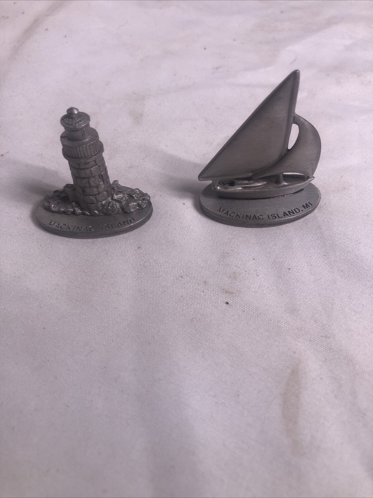 1981 Spoontiques Pewter Miniature Sailboat & Lighthouse Vintage Figures