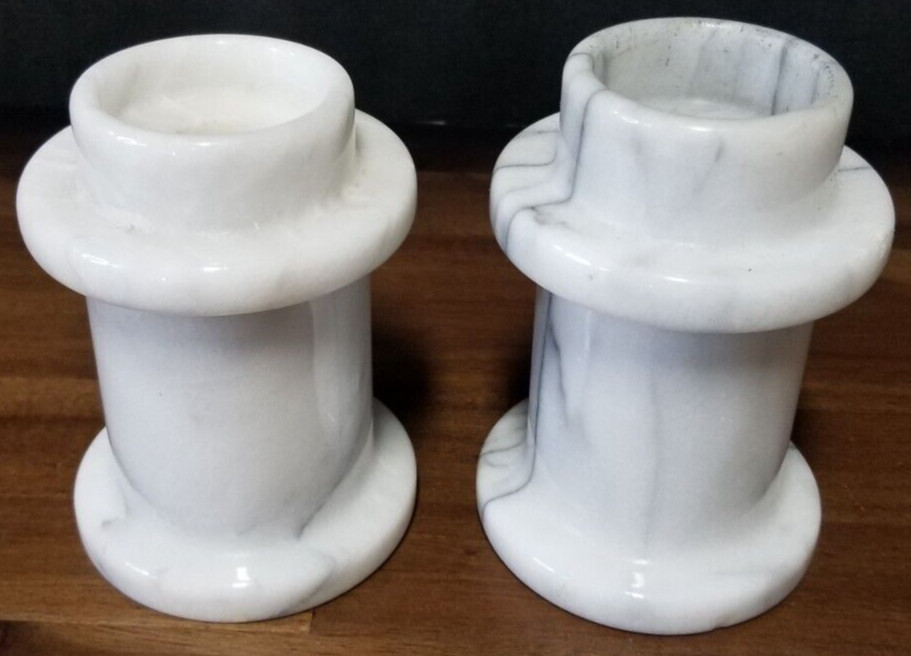 Vintage Pair Marble Candleholders
