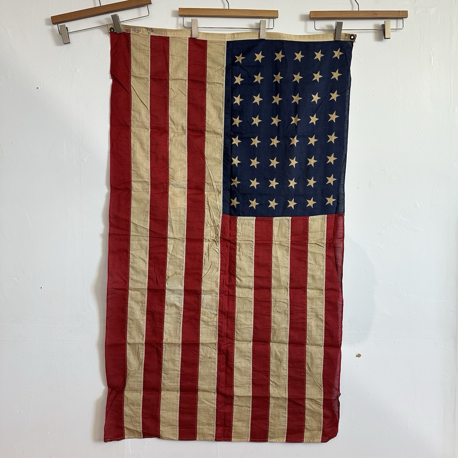 Vintage 48 Star American Flag 3x5 Stantest Dettra Sewn Stripes USA WWII Era 40s