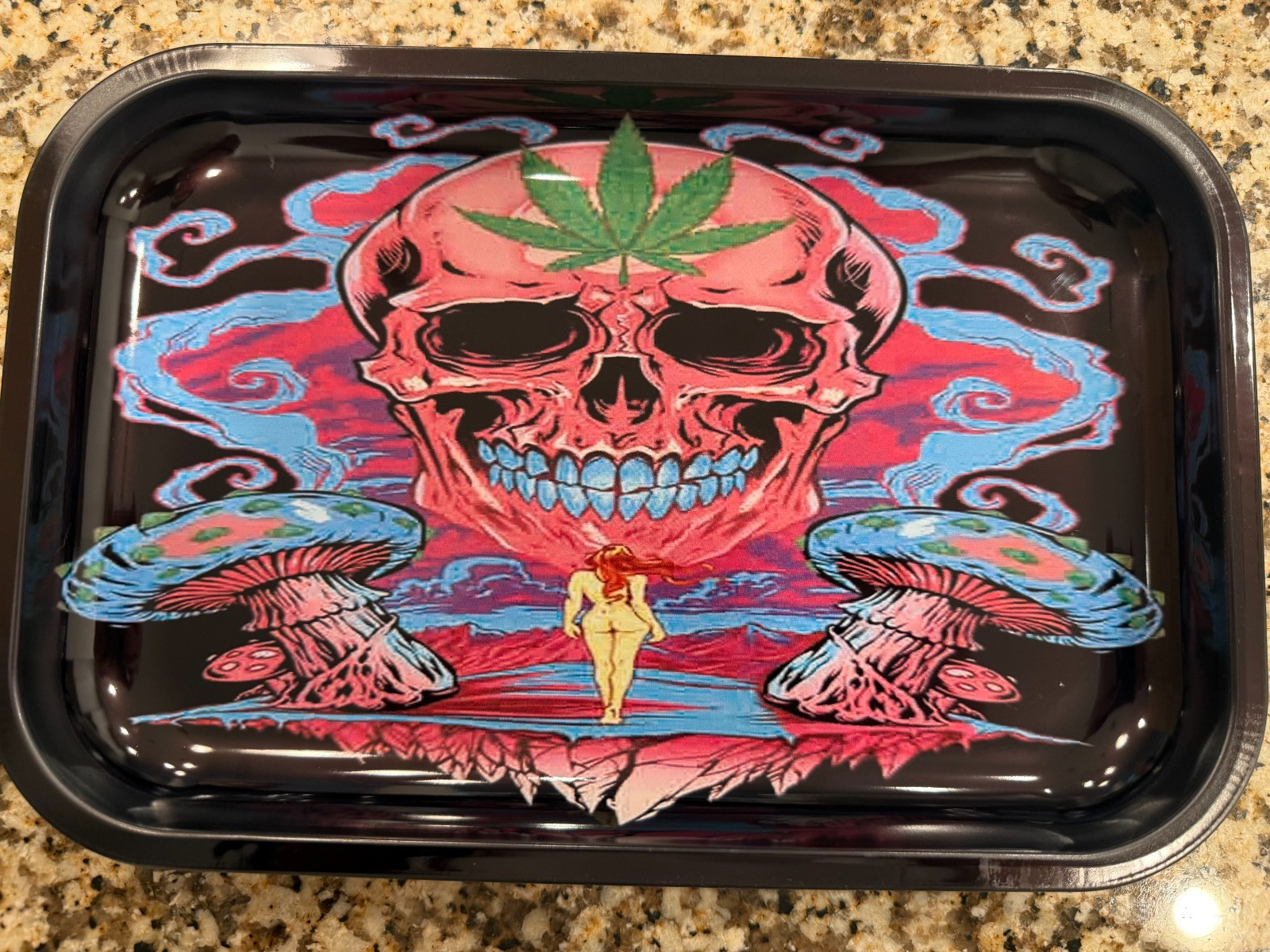 Premium Tin Tray Ash Tray Mushroom Skull God 11x7.5 Premium Tin Tray Ash Tray Mushroom Skull God 11x7.5