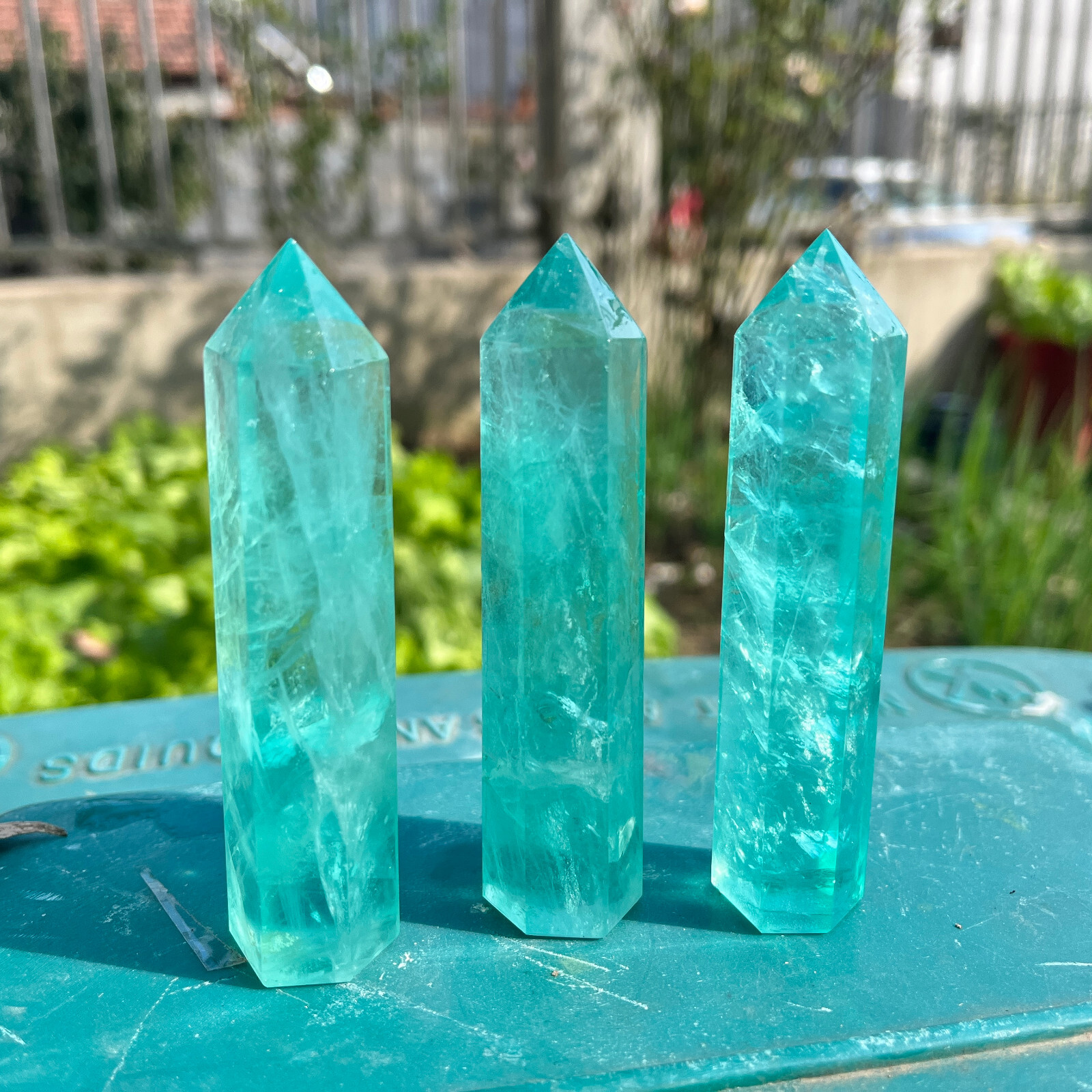 5PC Natural Green Fluorite Stone Quartz Crystal Point Healing Reiki Wand 70-80mm