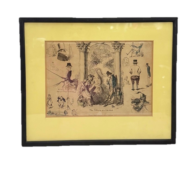 Antique Etching By George Cruikshank 14x11.5 inches Print Circa 1833 Framed