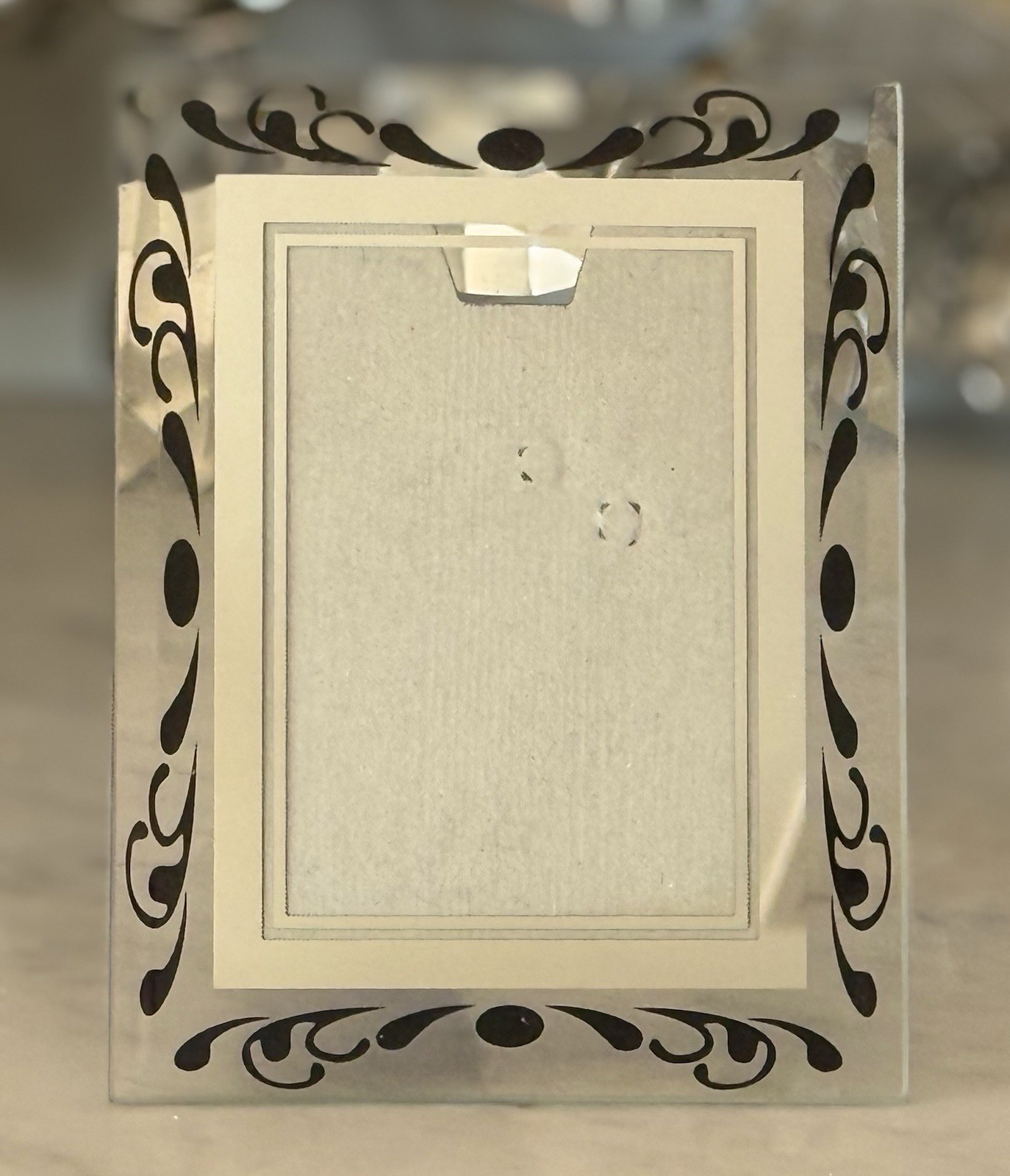 Vintage 1930s Art Deco Beveled Glass Reverse-Painted Silver & Black Photo Frame Vintage 1930s Art Deco Beveled Glass Reverse-Painted Silver & Black Photo Frame