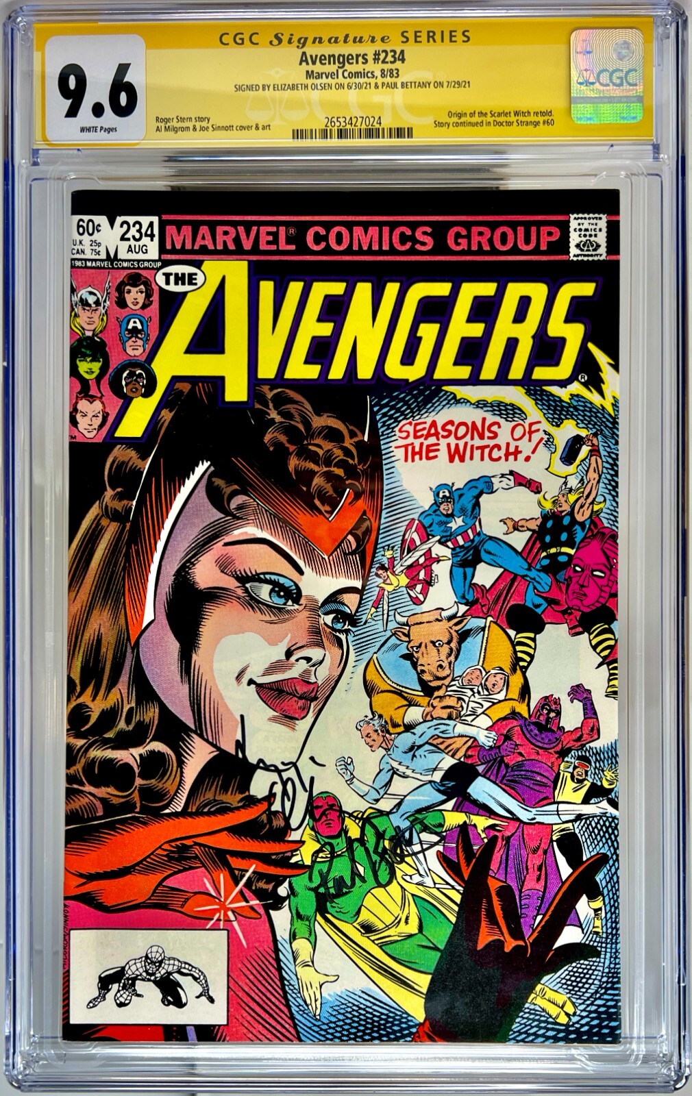 CGC SS Graded 9.6 Avengers #234 Signed Paul Bettany Elizabeth Olsen
