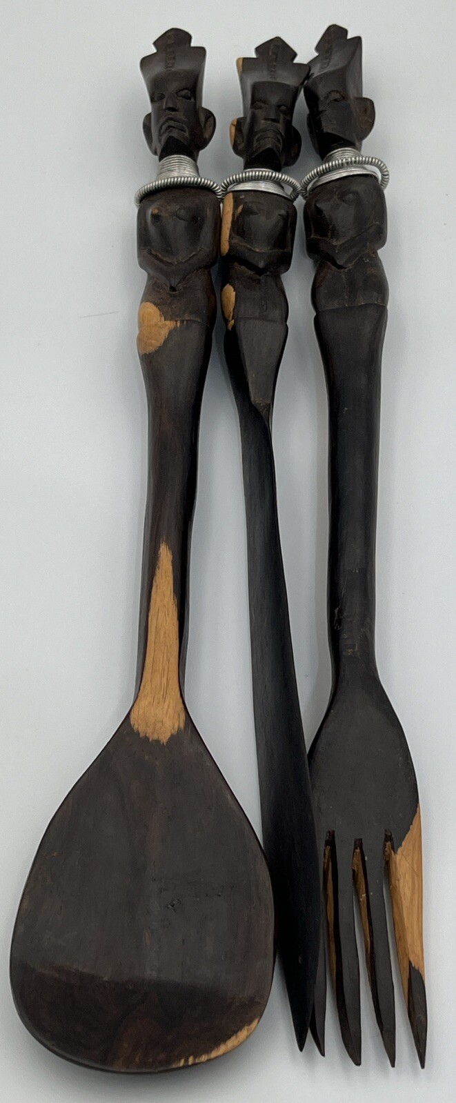 Vintage Hand Carved Wood Serving Utensils African Tribal Set of 3 Home Decor Vintage Hand Carved Wood Serving Utensils African Tribal Set of 3 Home Decor