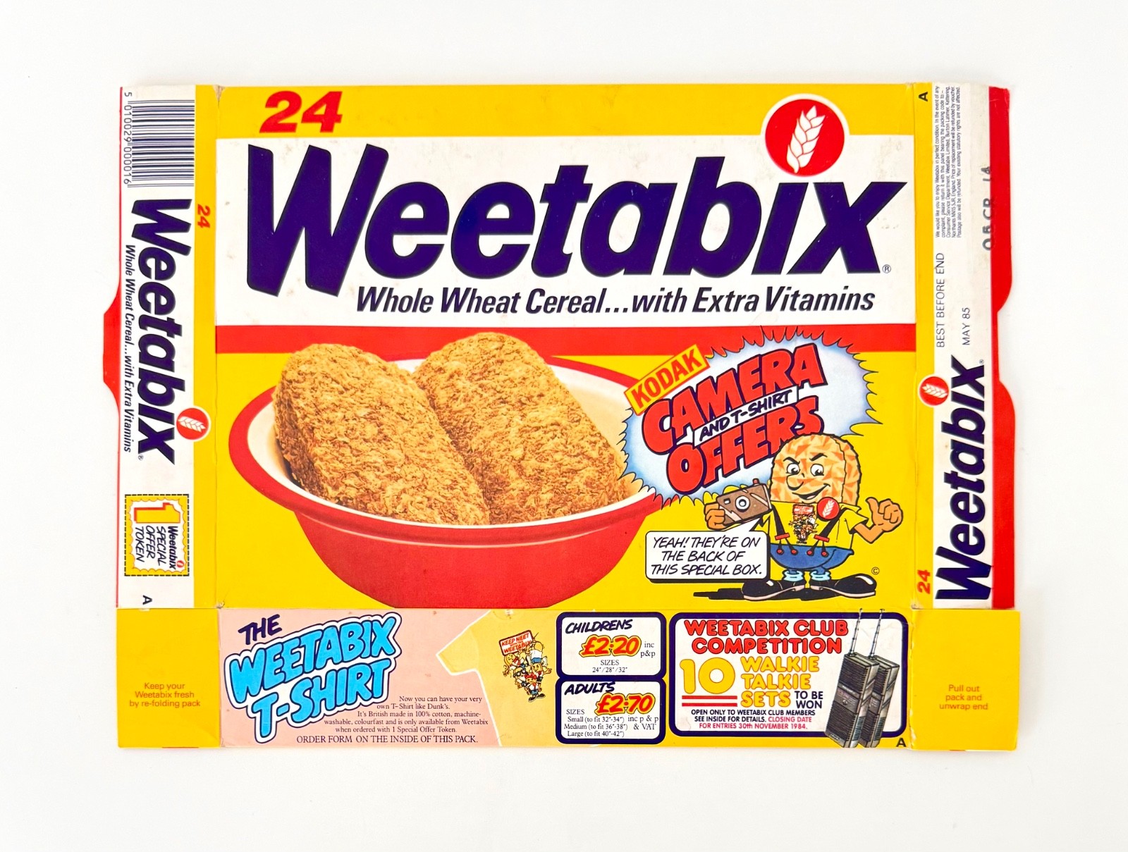 Vintage 1984 Weetabix Cereal Box Kodak Disc Camera/T-shirt Premium Kids Food Vintage 1984 Weetabix Cereal Box Kodak Disc Camera/T-shirt Premium Kids Food