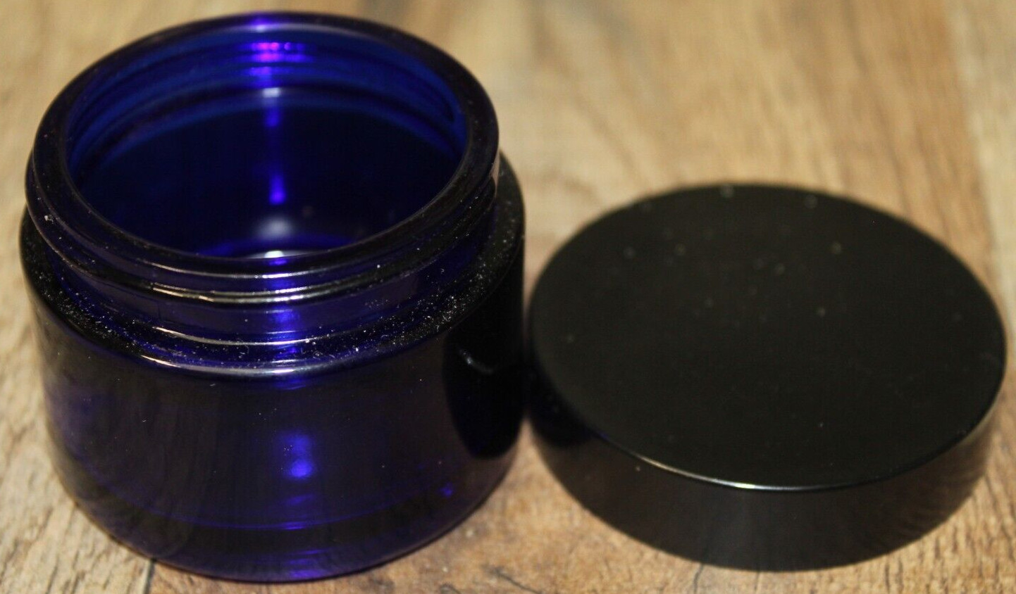 2 Inch Dark Cobalt Blue Glass Cream Jar with Black Lid 2\
