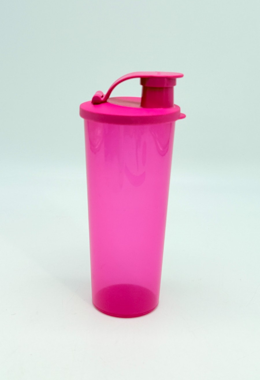 Pink Tupperware 16 Oz  6-3/4 Tumbler Cup Drinking Glass 5107 Flip Top Lid 5513
