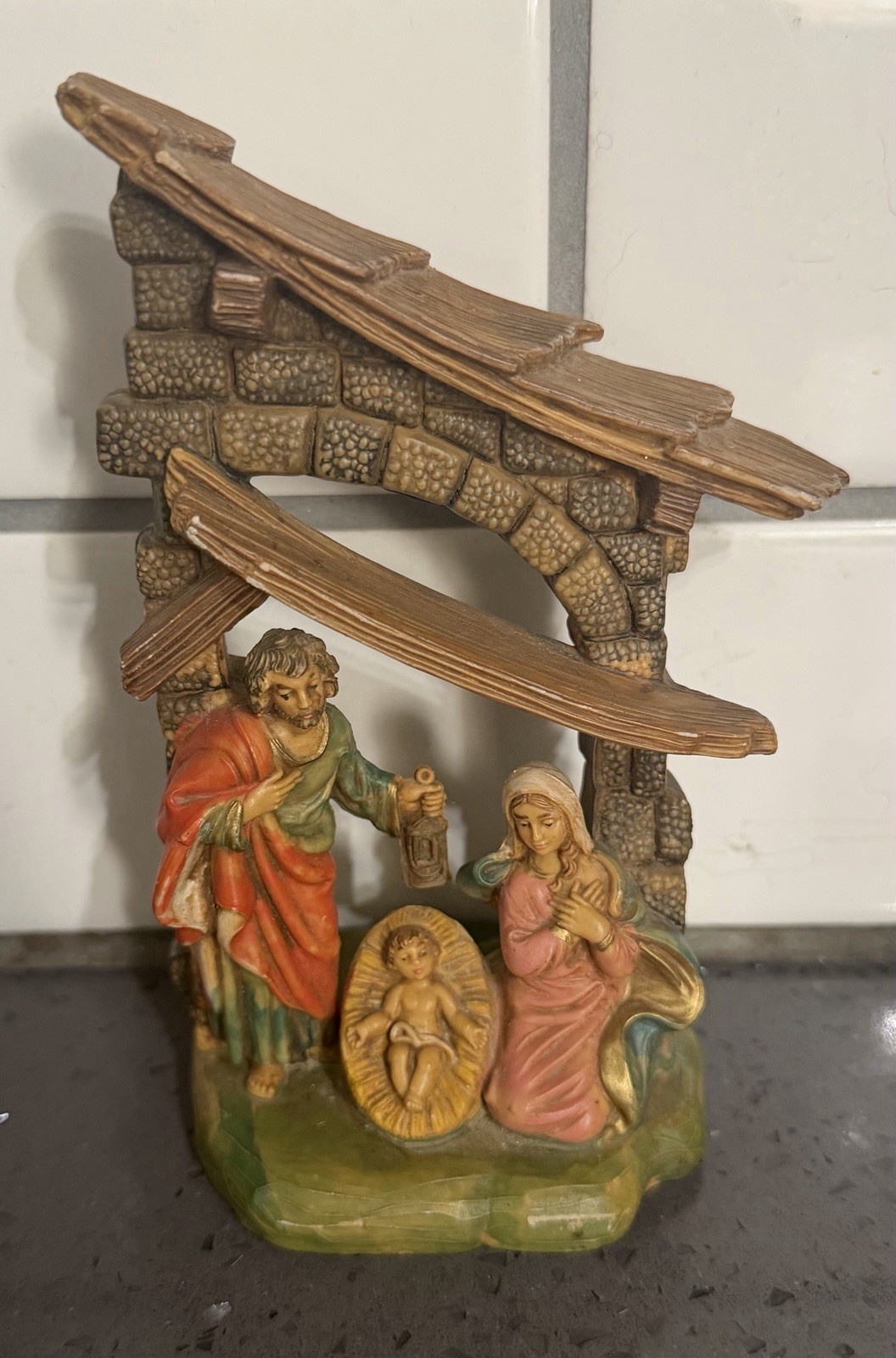 Vintage Italian Nativity Holy Family Hand Painted Hard Plastic Italy